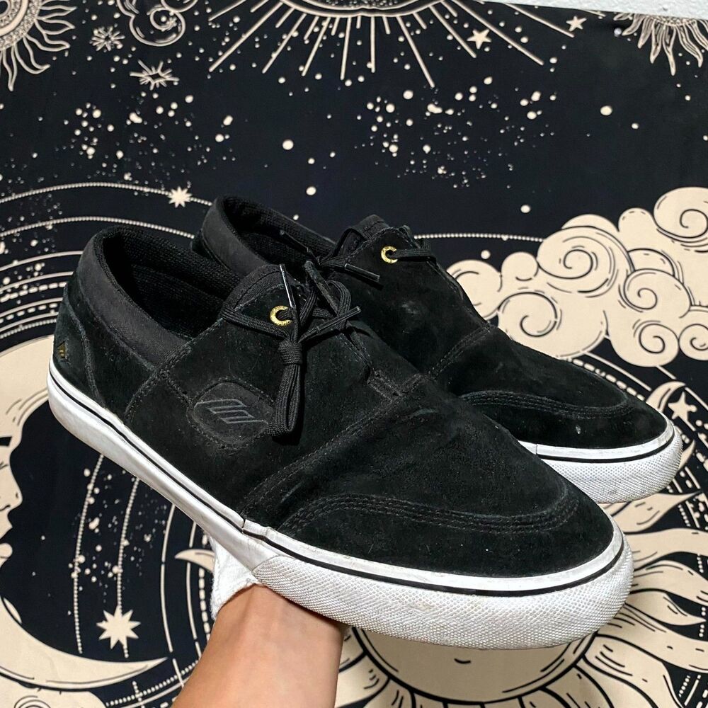 Emerica Servold Sneaker Shoes Men's 11.5 Black Suede Leather Lace-Up Low Top